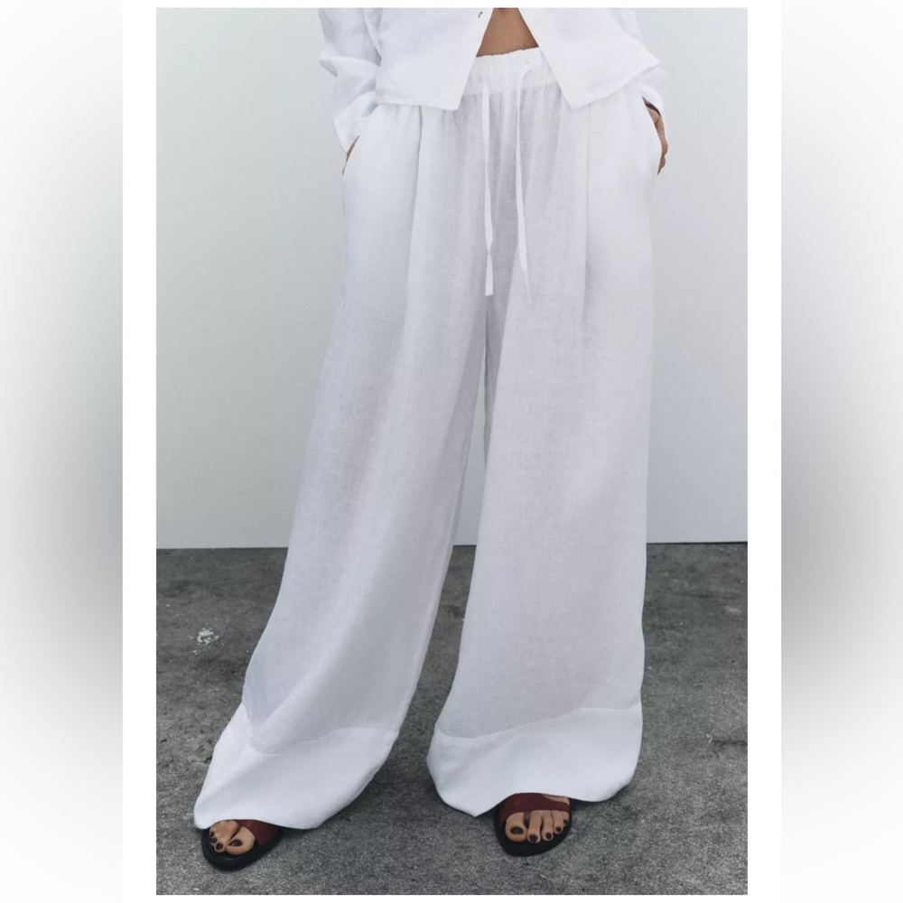 Zara White Wide Leg Linen Pants